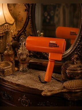 RETRO 1970’s Vintage Orange 1200 Power Compact Folding JCPenney Hair Dryer Works